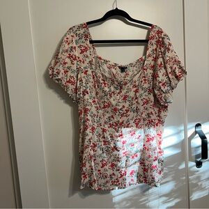 Torrid Floral Blouse with Red, Blue, and Cream Accents